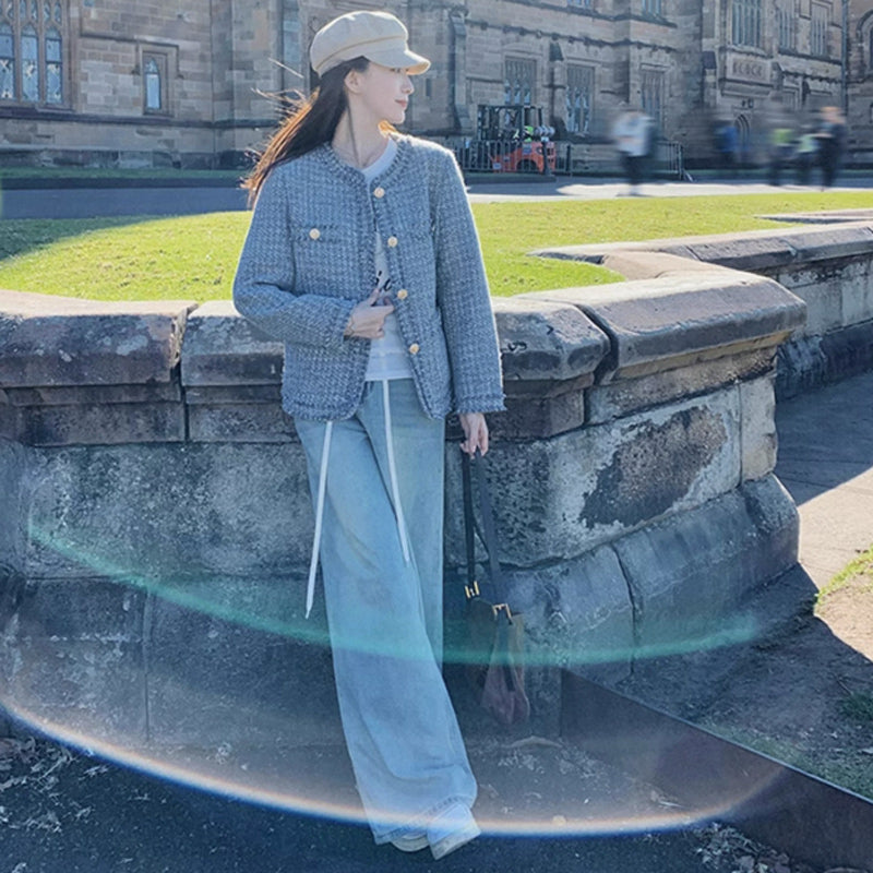 ラウンドネックツイードジャケット