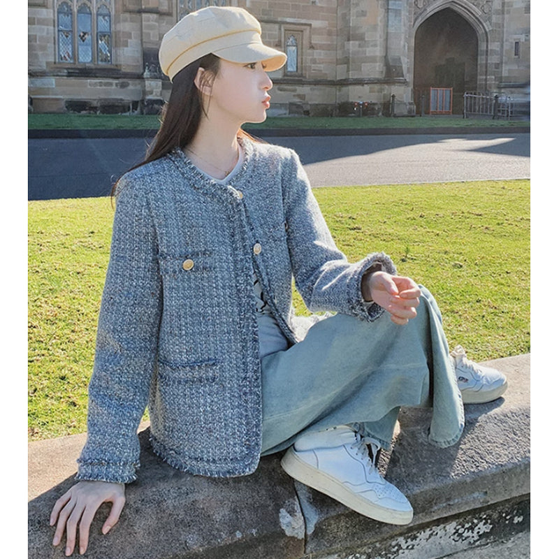 ラウンドネックツイードジャケット