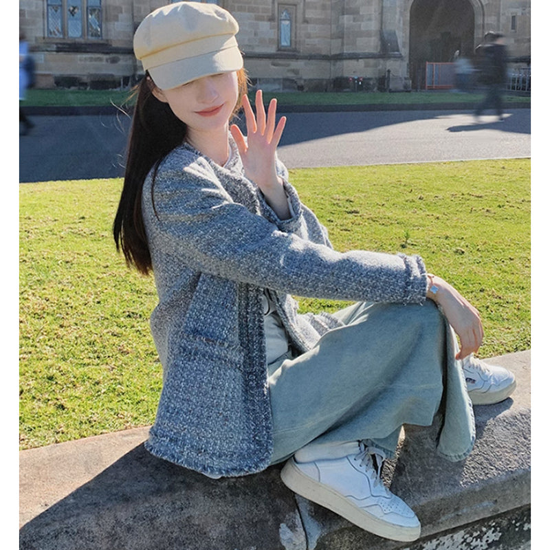 ラウンドネックツイードジャケット