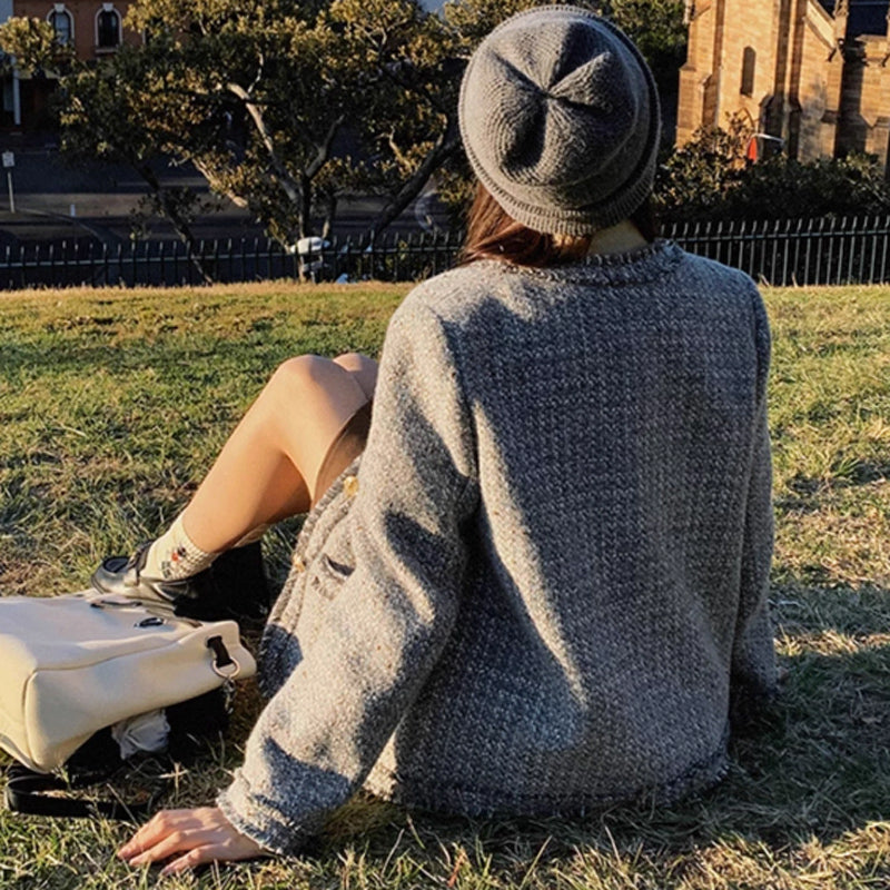 ラウンドネックツイードジャケット