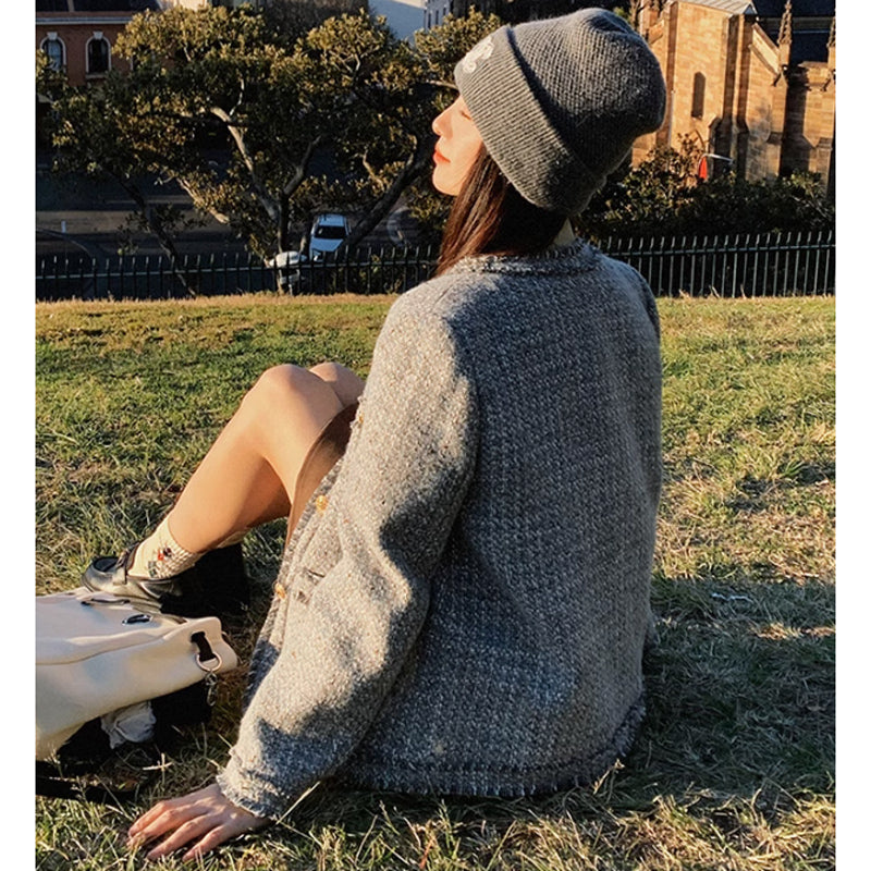 ラウンドネックツイードジャケット