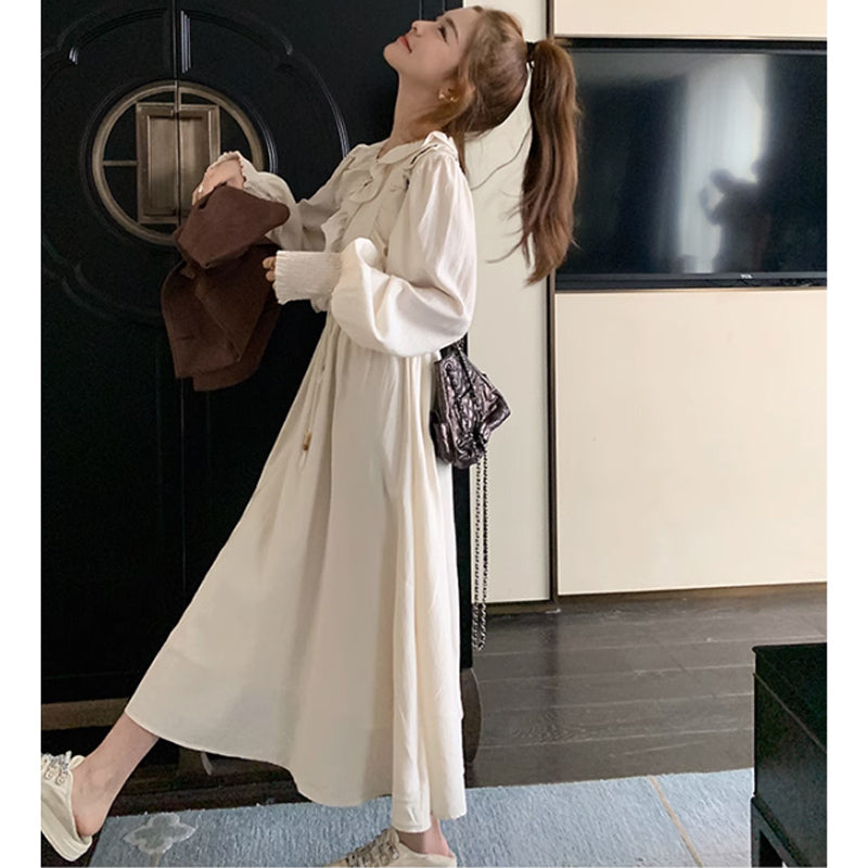 ショートスウェードベスト×フリルVネックワンピース