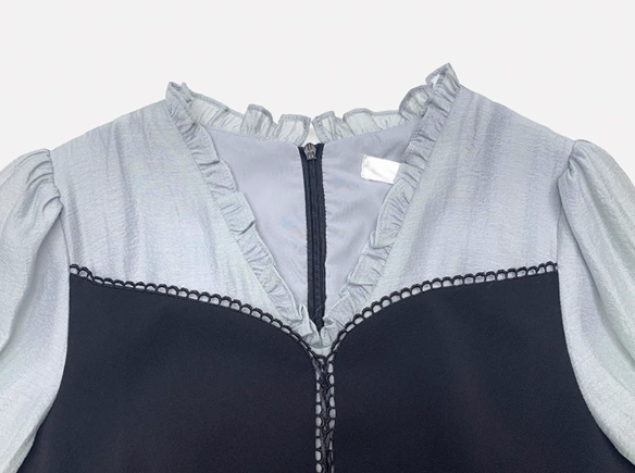 パフスリーブブラウスコンビレースアップロングワンピース