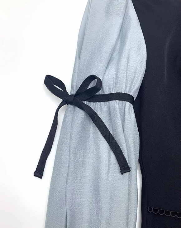 パフスリーブブラウスコンビレースアップロングワンピース