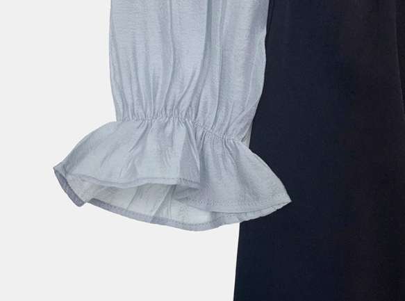 パフスリーブブラウスコンビレースアップロングワンピース