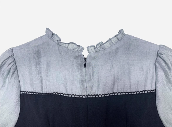 パフスリーブブラウスコンビレースアップロングワンピース