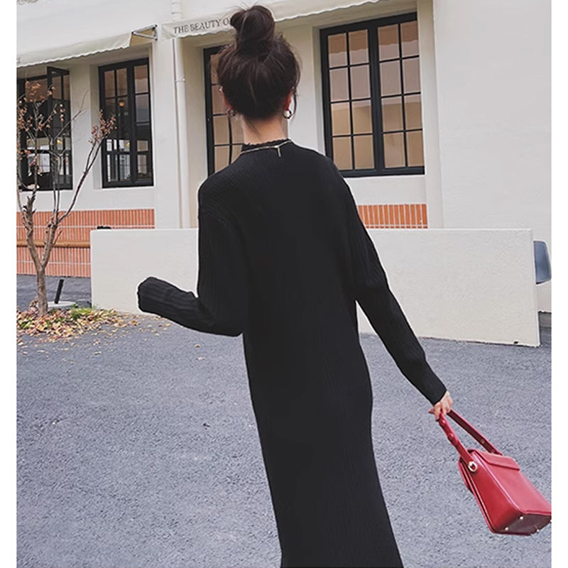 千鳥柄ベスト×リブニットワンピース