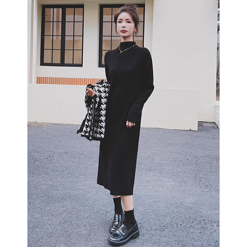 千鳥柄ベスト×リブニットワンピース