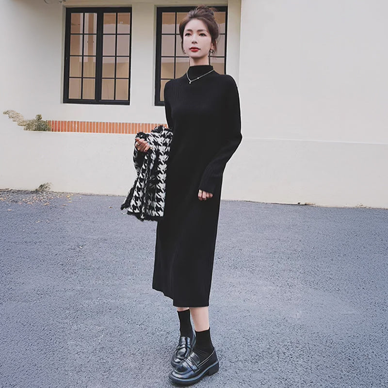 千鳥柄ベスト×リブニットワンピース