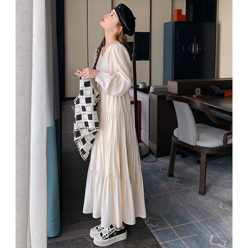 レトロチェックベスト×ティアードロングワンピース(2colors)