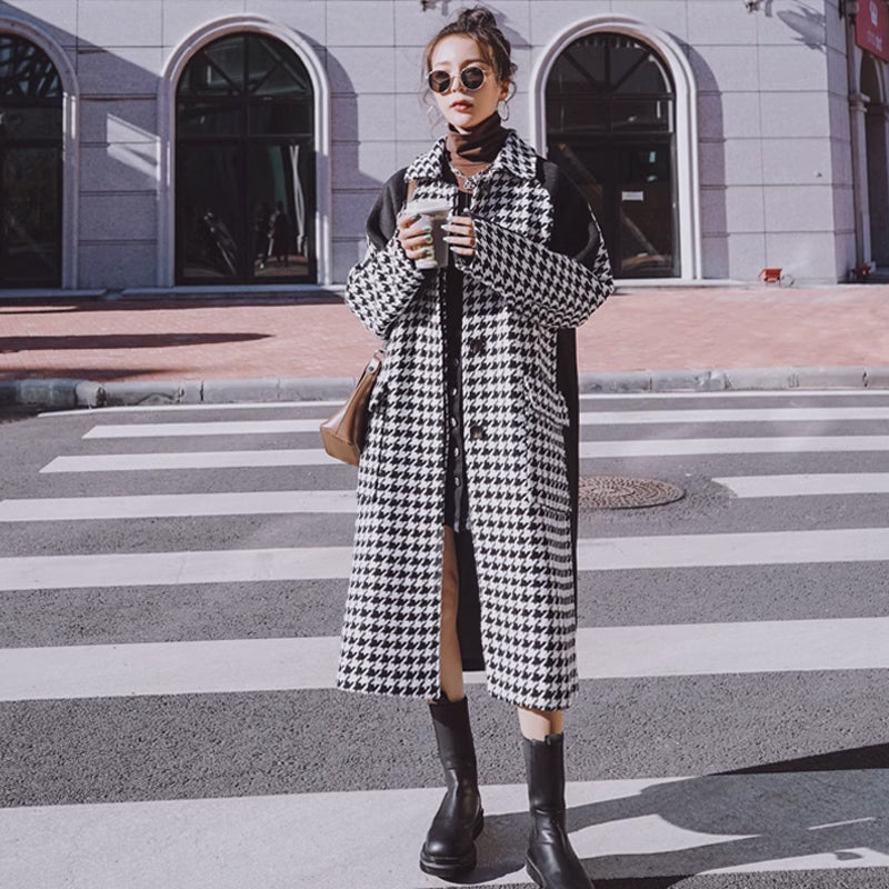 千鳥柄切り替えロングコート