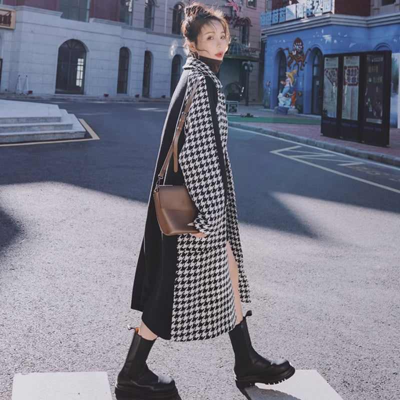 千鳥柄切り替えロングコート