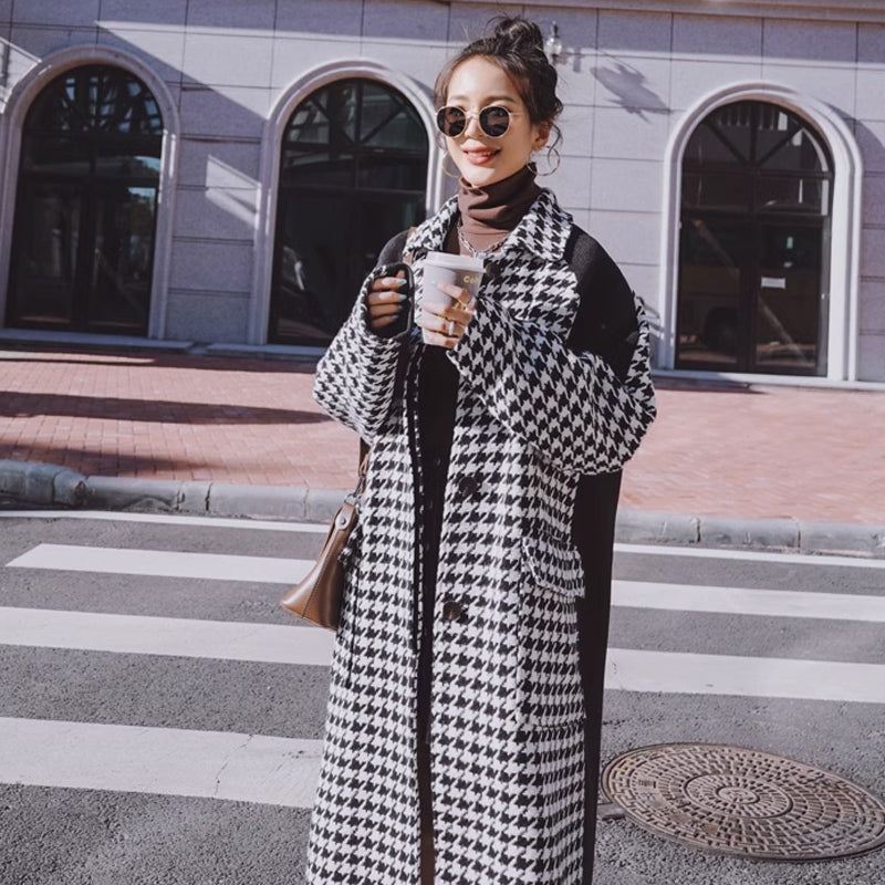 千鳥柄切り替えロングコート
