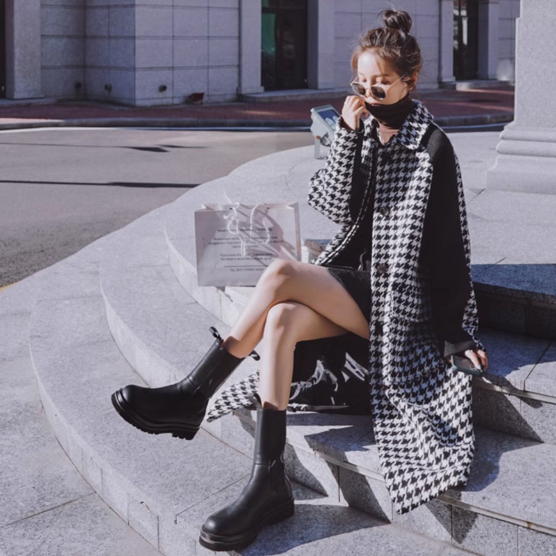 千鳥柄切り替えロングコート