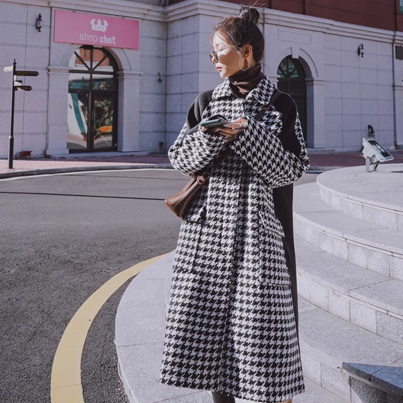 千鳥柄切り替えロングコート