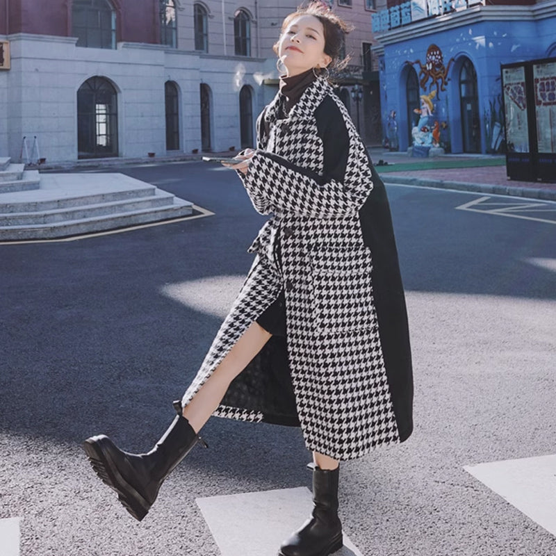 千鳥柄切り替えロングコート