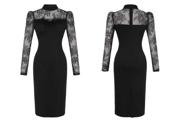 シアーコンビフェザードッキングペンシルワンピース(2colors)