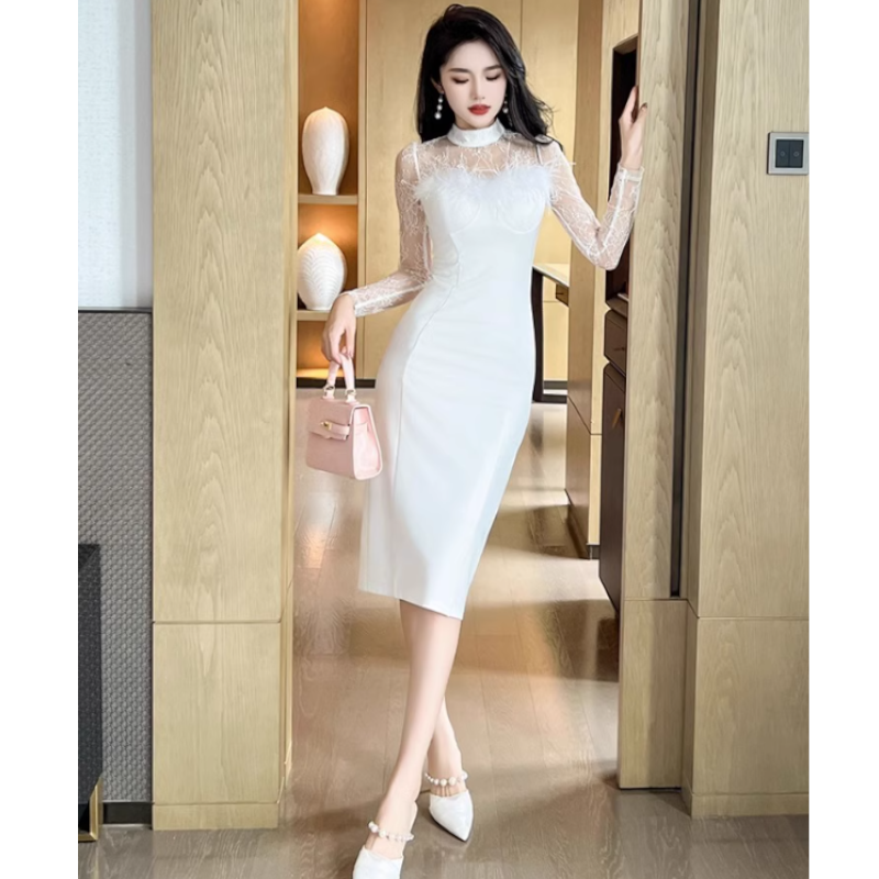 シアーコンビフェザードッキングペンシルワンピース(2colors)