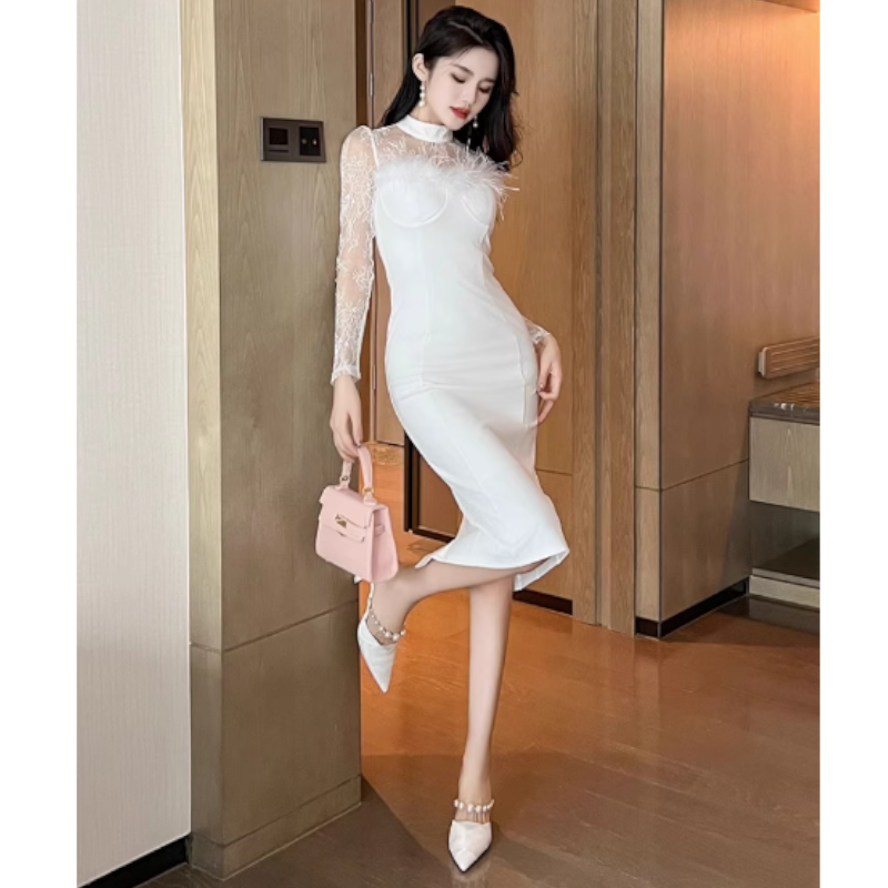 シアーコンビフェザードッキングペンシルワンピース(2colors)