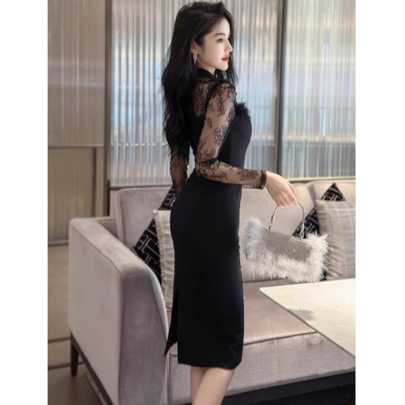 シアーコンビフェザードッキングペンシルワンピース(2colors)