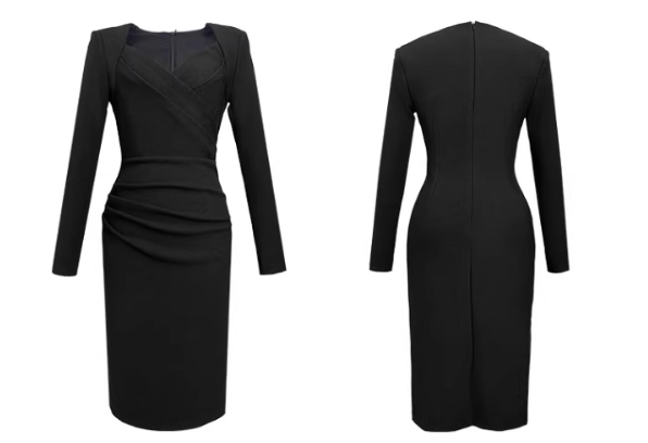 ハートネックカシュクールサイドスリットワンピース(3colors)