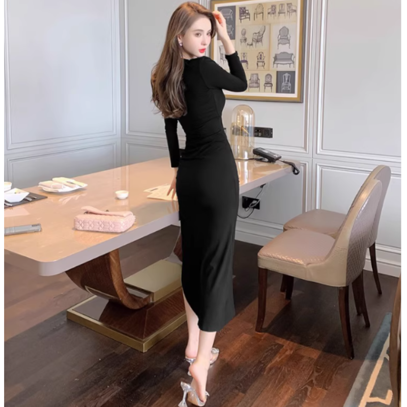カシュクールサイドスリットロングワンピース