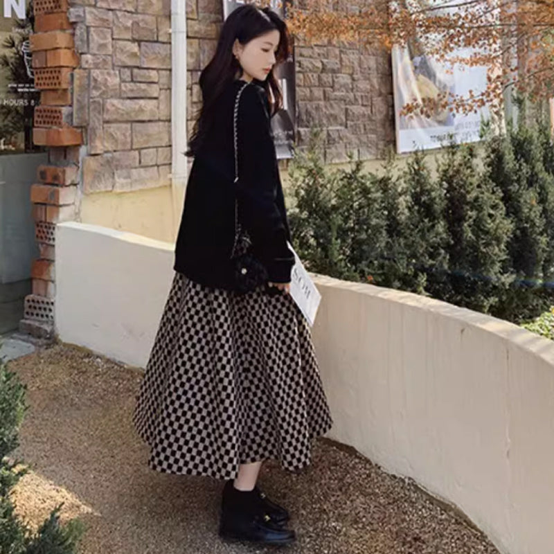 ブロックチェックスカートワンピース