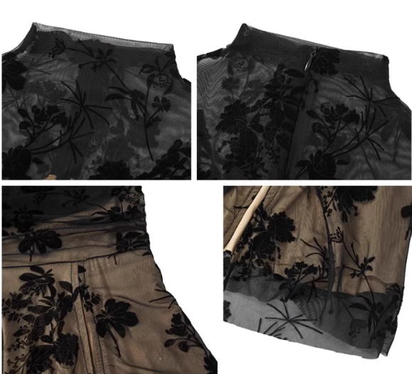 花柄シアーギャザーマーメイドドレスワンピース