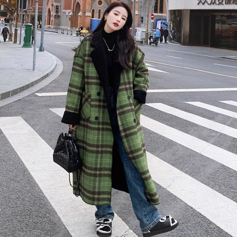 グリーンチェックリバーシブルコート