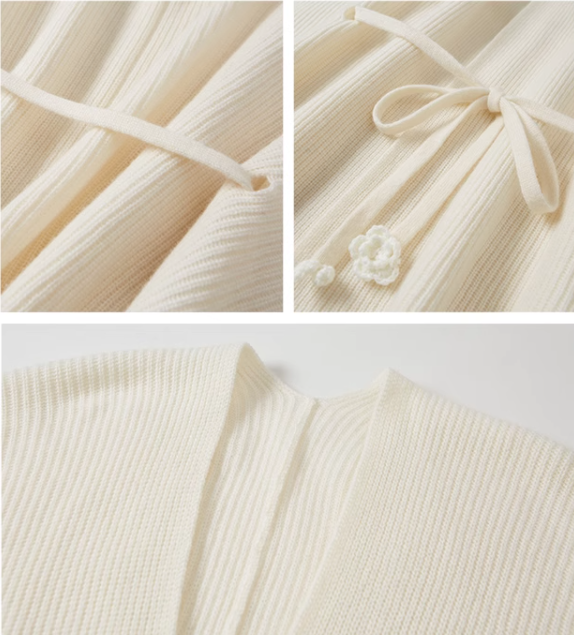 ウエストリボン付きポンチョニットカーディガン