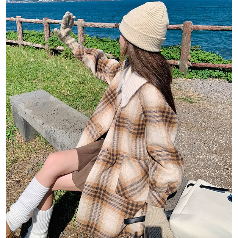 ニットカラーチェックコート