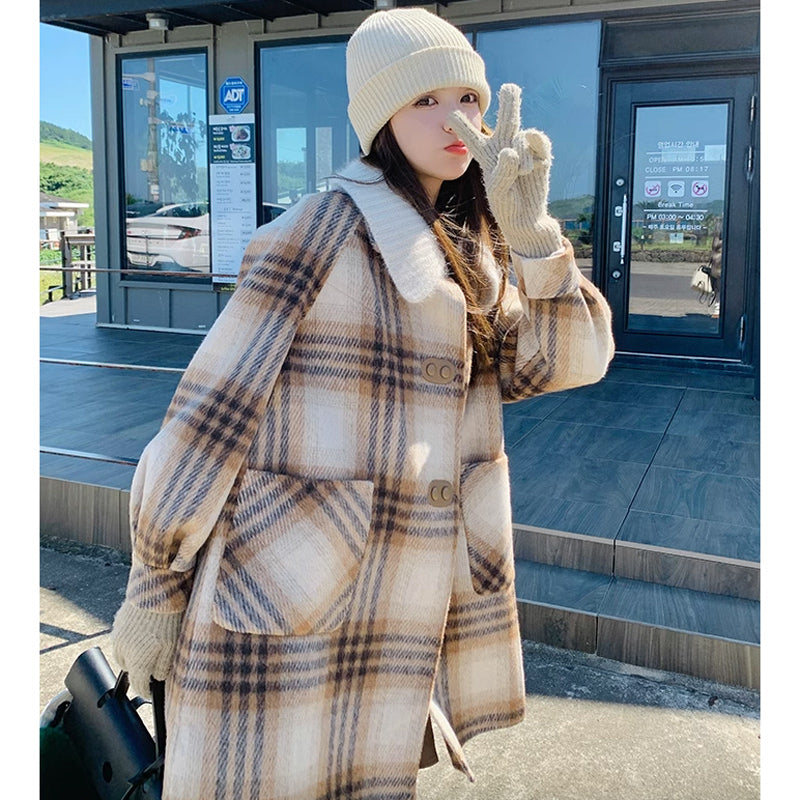 ニットカラーチェックコート