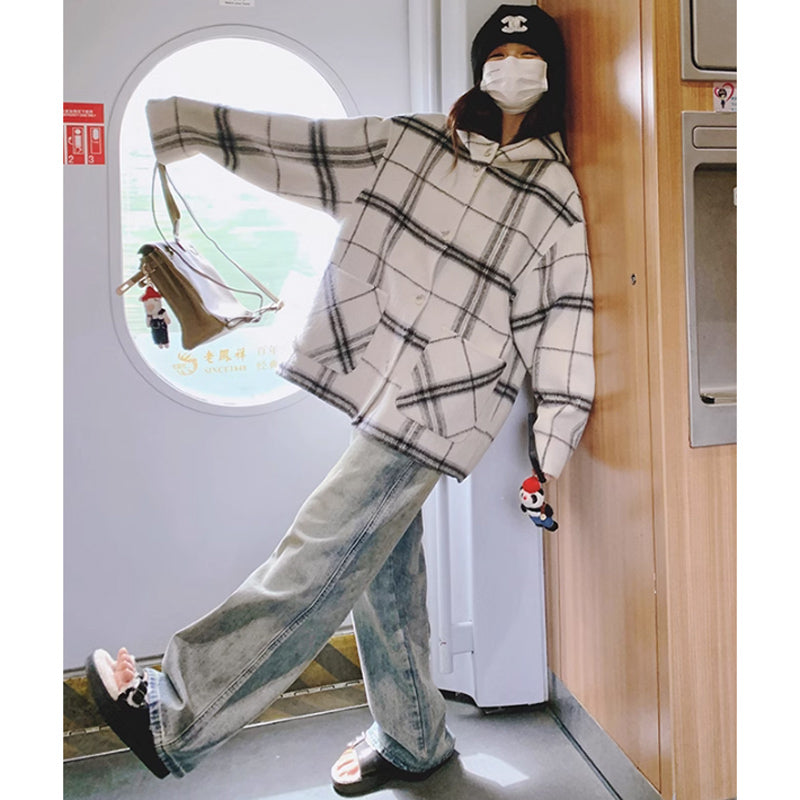 モノトーンチェックコート