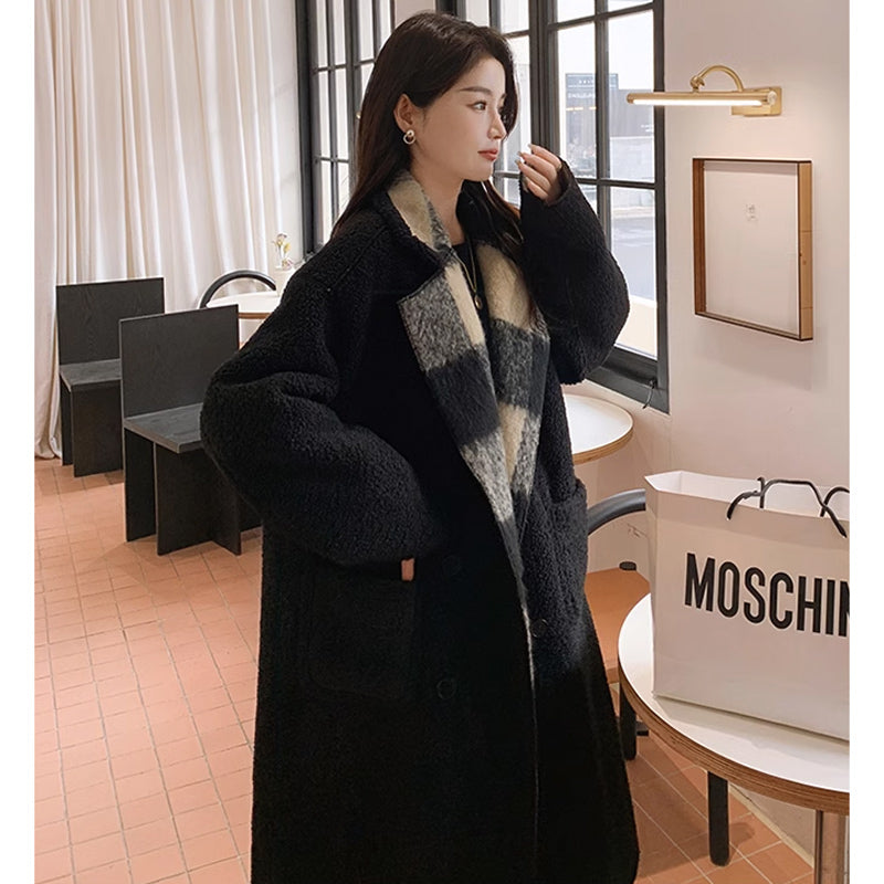 リバーシブルブラックチェックコート