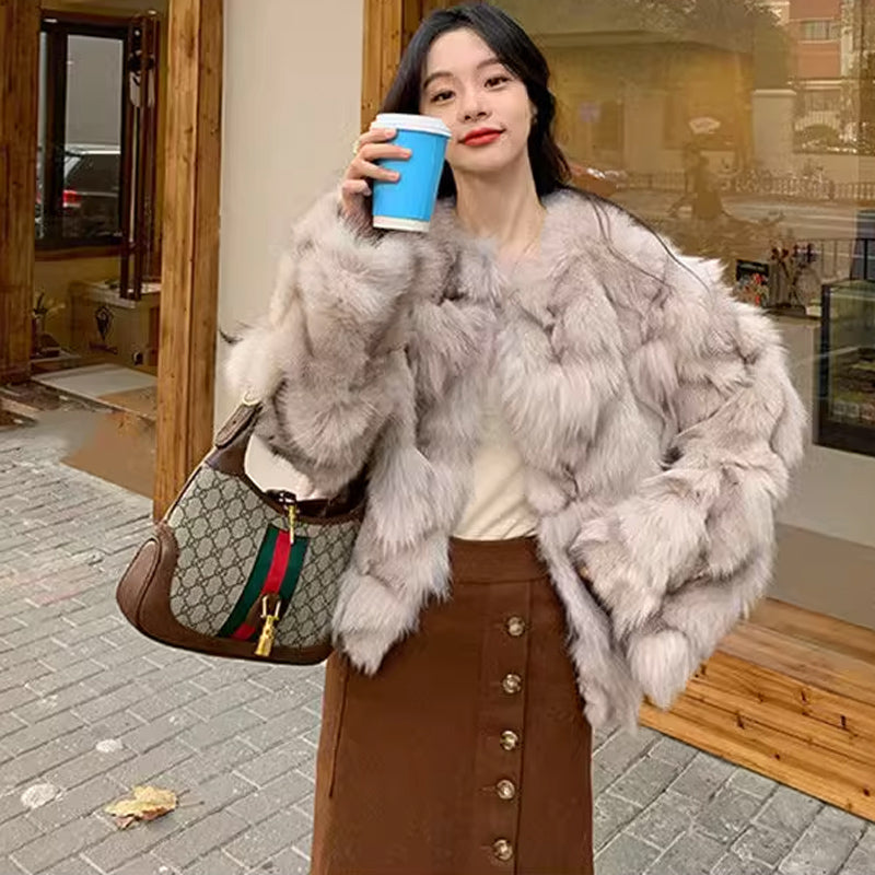 ミディ丈ラウンドネックファーコート(2colors)