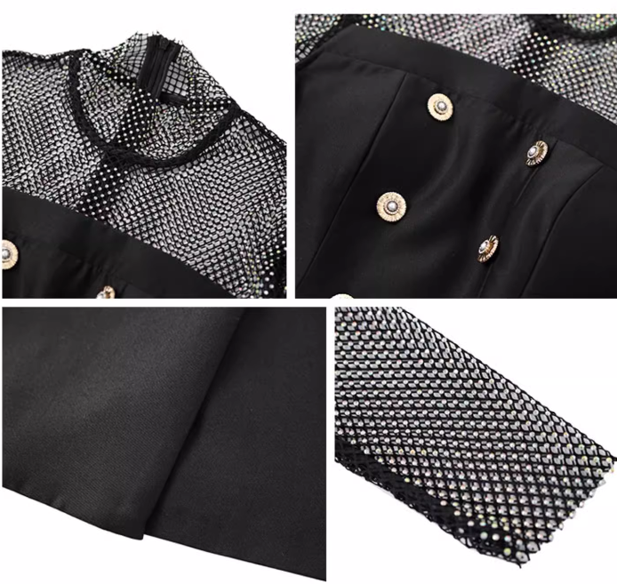 パールメッシュフロントボタンスリットミニワンピース