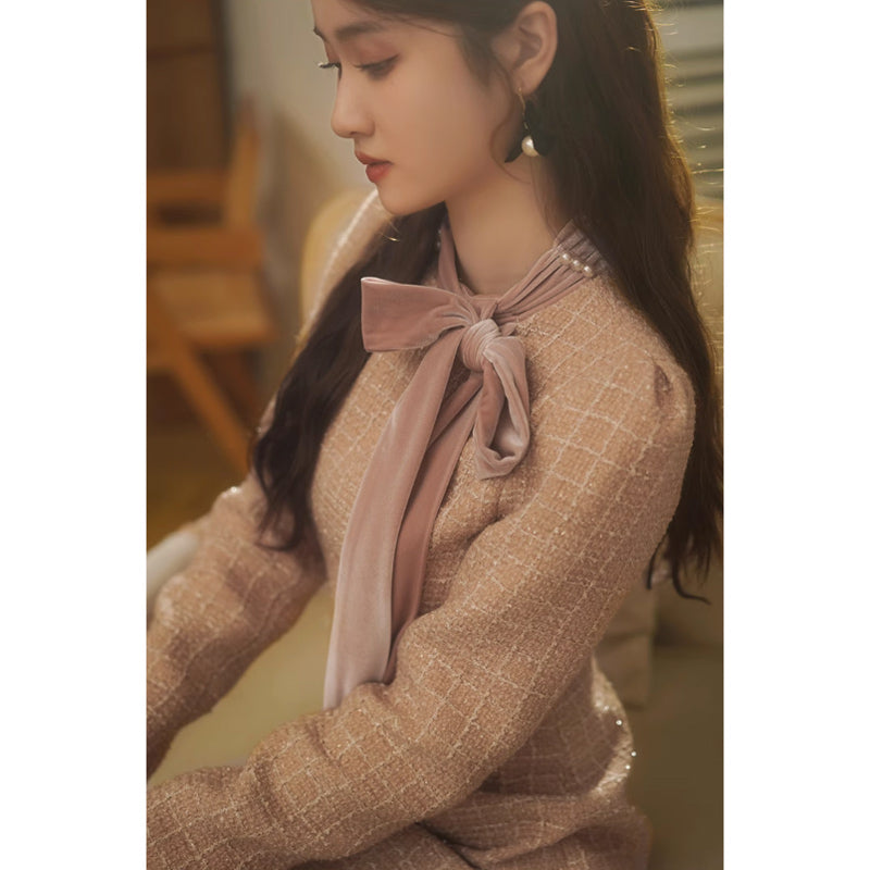 リボンタイツイードワンピース