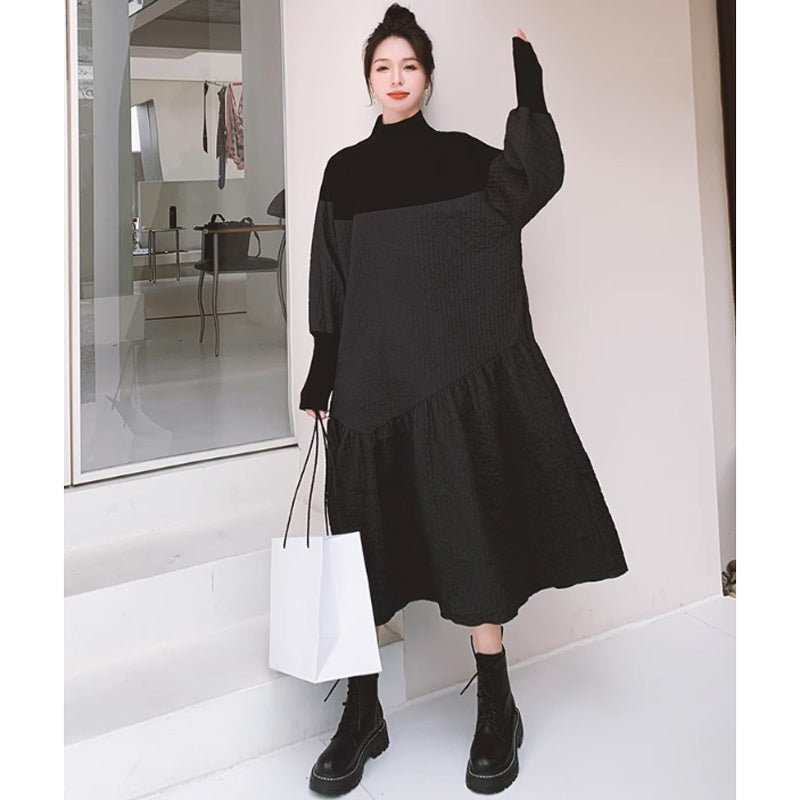 異素材MIXハイネックボリュームワンピース