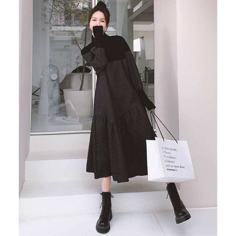 異素材MIXハイネックボリュームワンピース