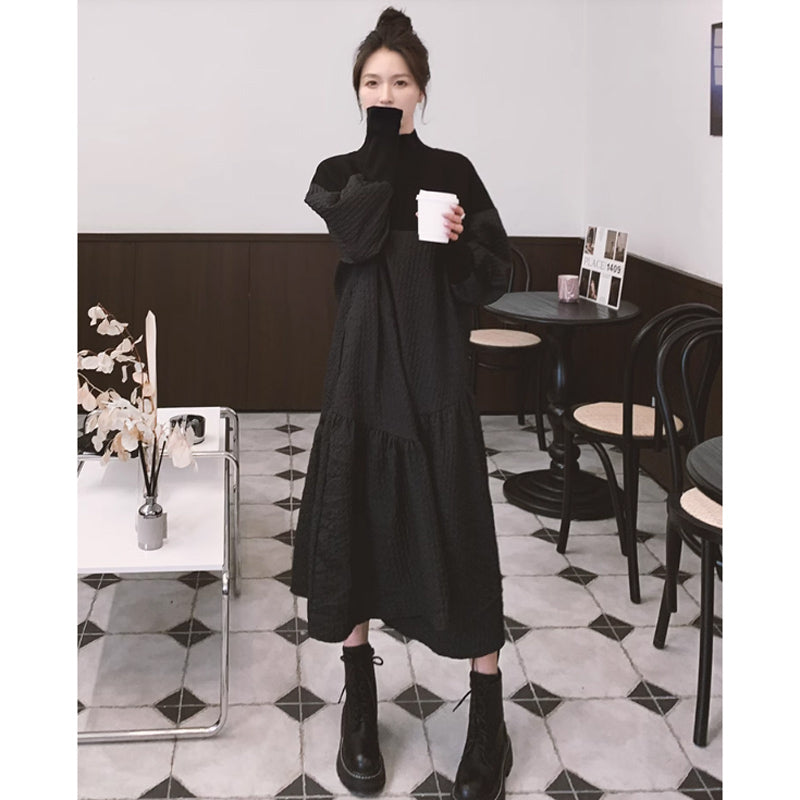 異素材MIXハイネックボリュームワンピース