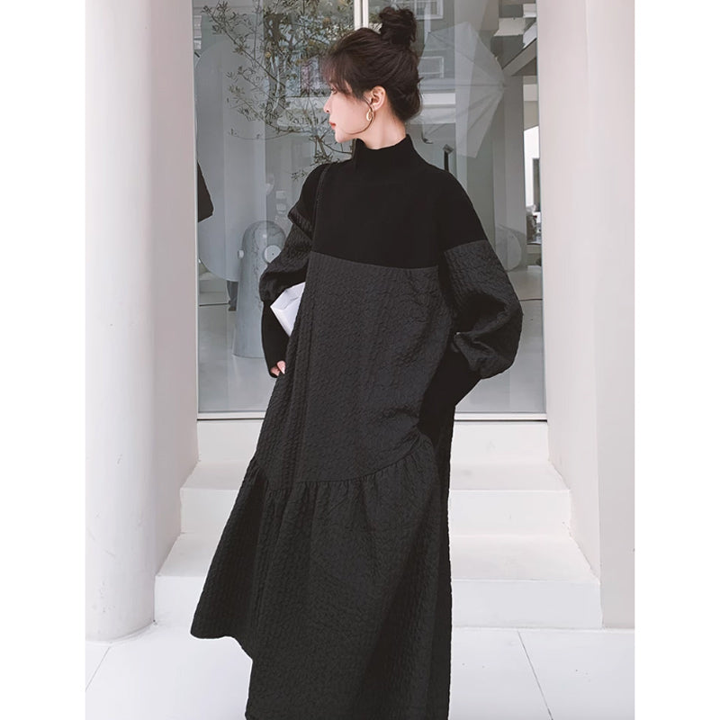 異素材MIXハイネックボリュームワンピース