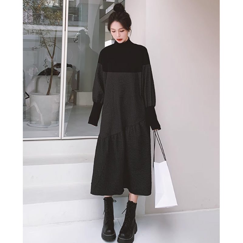 異素材MIXハイネックボリュームワンピース