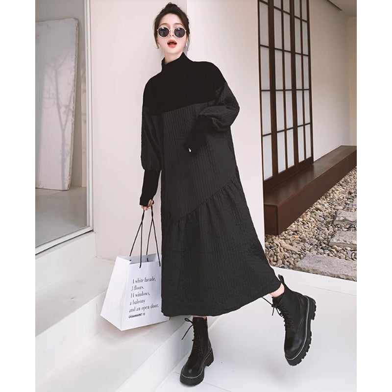 異素材MIXハイネックボリュームワンピース