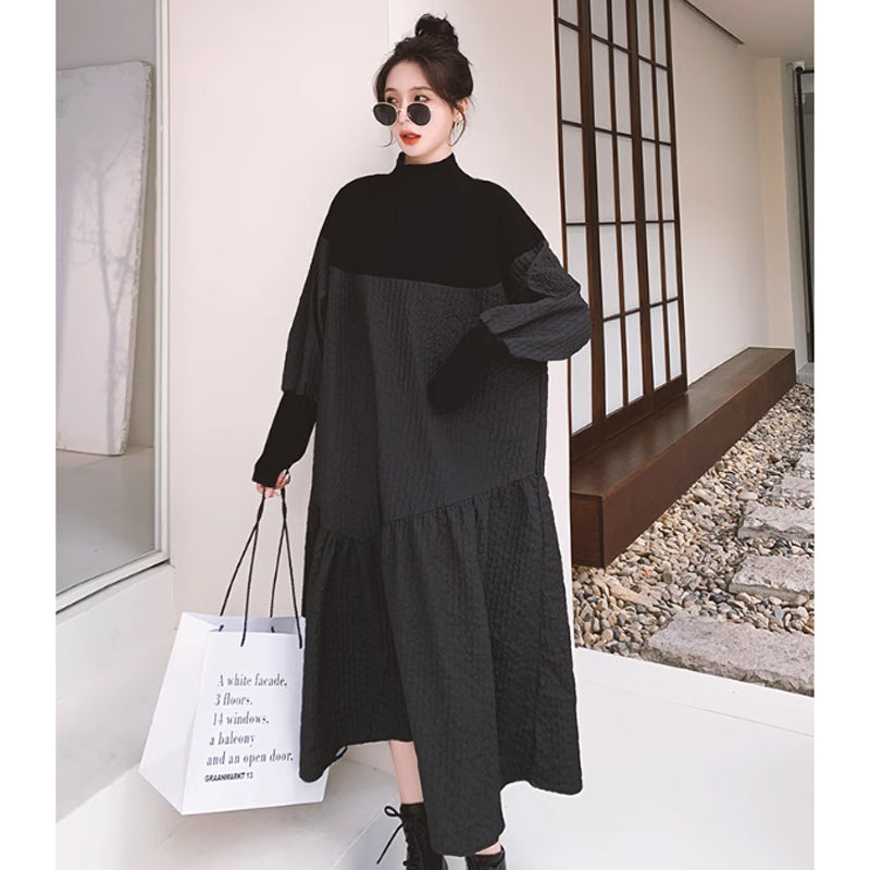 異素材MIXハイネックボリュームワンピース