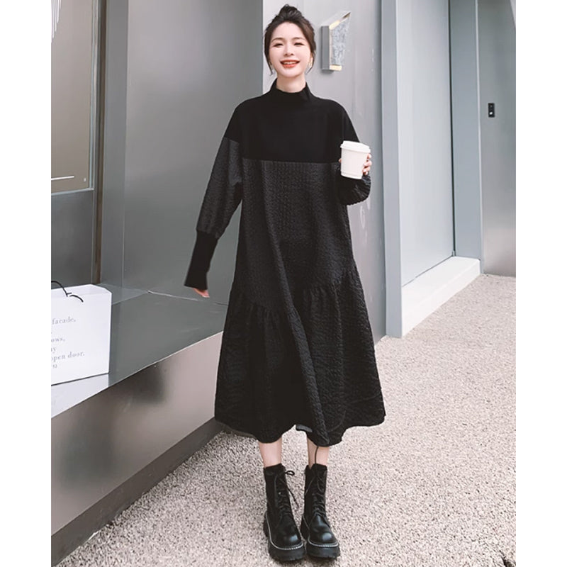 異素材MIXハイネックボリュームワンピース