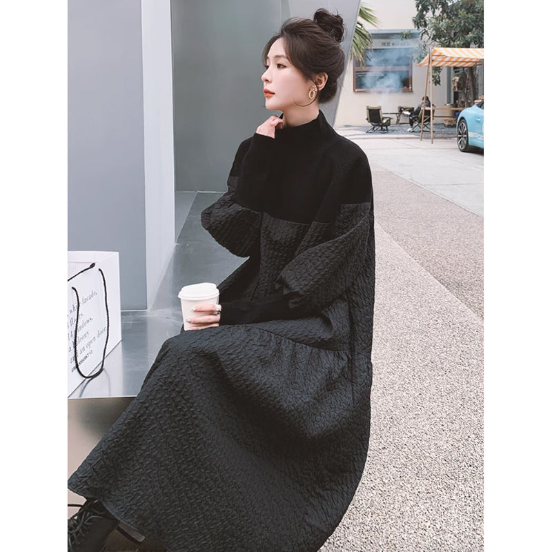 異素材MIXハイネックボリュームワンピース