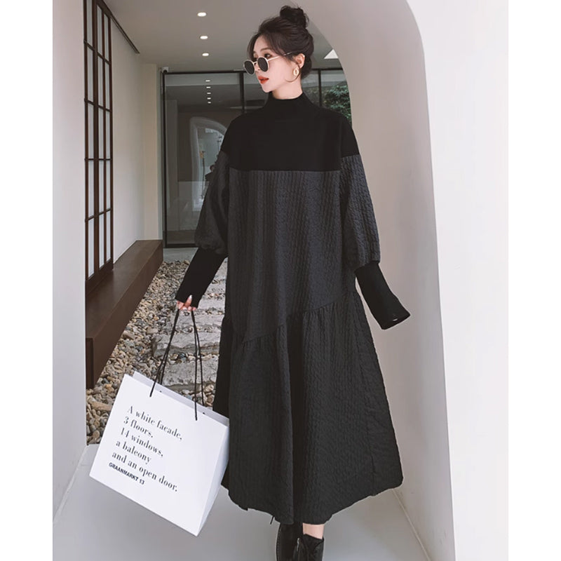 異素材MIXハイネックボリュームワンピース