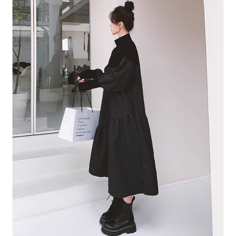 異素材MIXハイネックボリュームワンピース