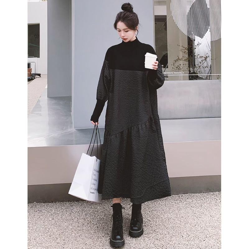 異素材MIXハイネックボリュームワンピース