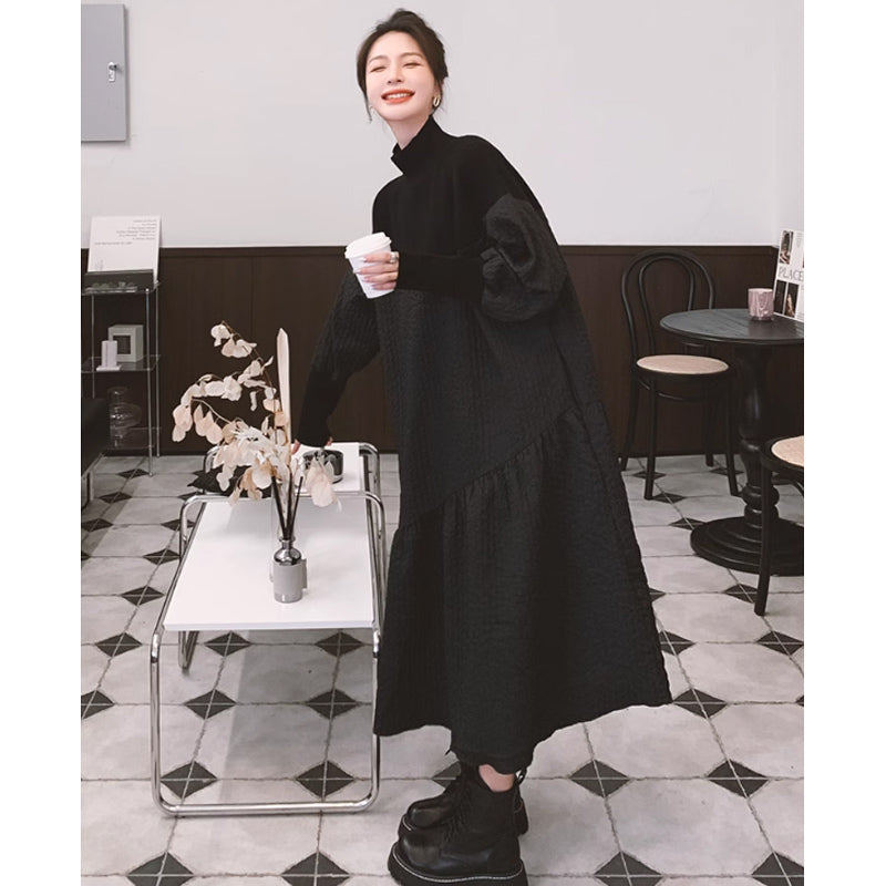 異素材MIXハイネックボリュームワンピース